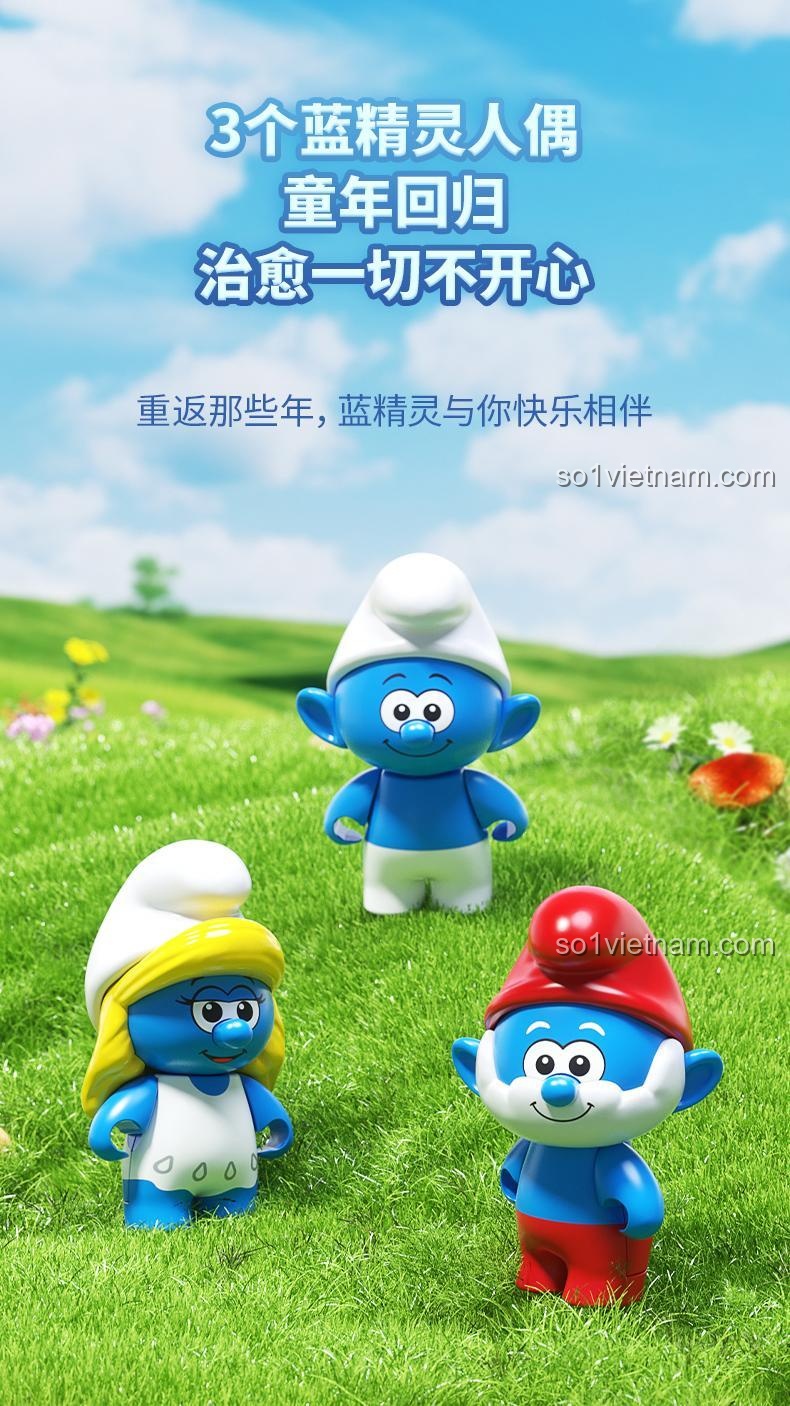 3 minifigures Smurf đi kèm mô hình Smurf Forest Fruit Drink House HK322 JAKI