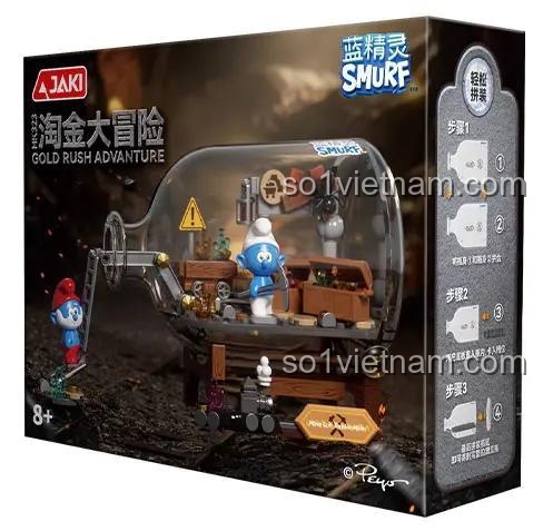 Hộp sản phẩm bộ lắp ghép Smurf Gold Rush Adventure JAKI HK323, đồ chơi sáng tạo cho bé 8 tuổi