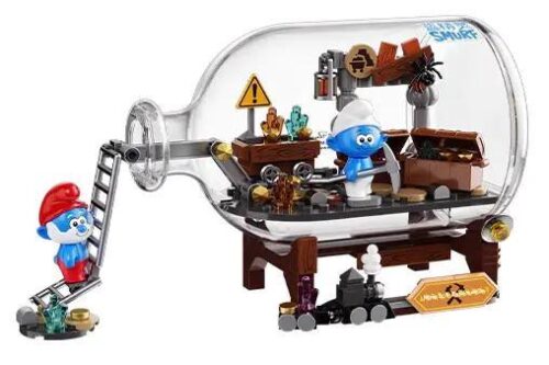 Bộ lắp ghép Smurf Gold Rush Adventure JAKI HK323 mô hình chai thủy tinh độc đáo, 2 minifigure Smurf, đồ chơi giáo dục cho bé 8 tuổi