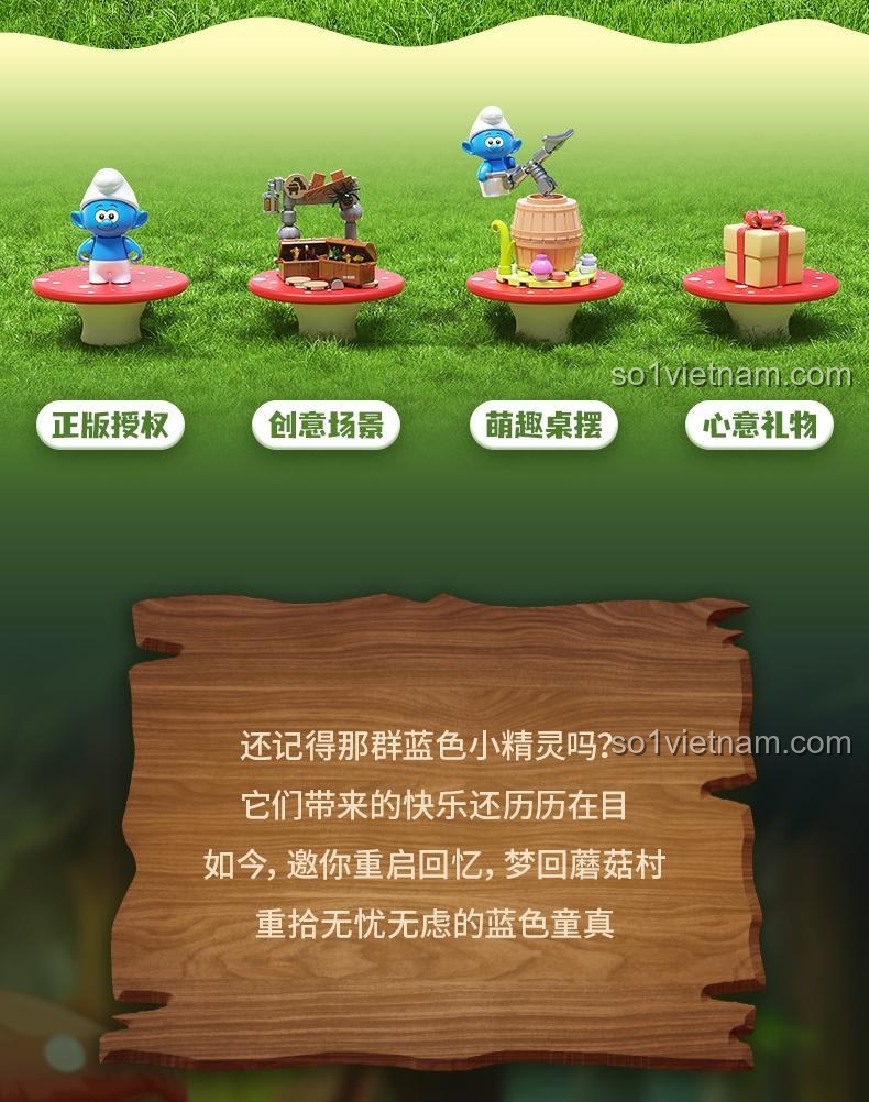 Mô hình Smurf Mushroom Cultivate Garden JAKI HK324, cảnh 1, đồ chơi lắp ghép cho bé 8 tuổi