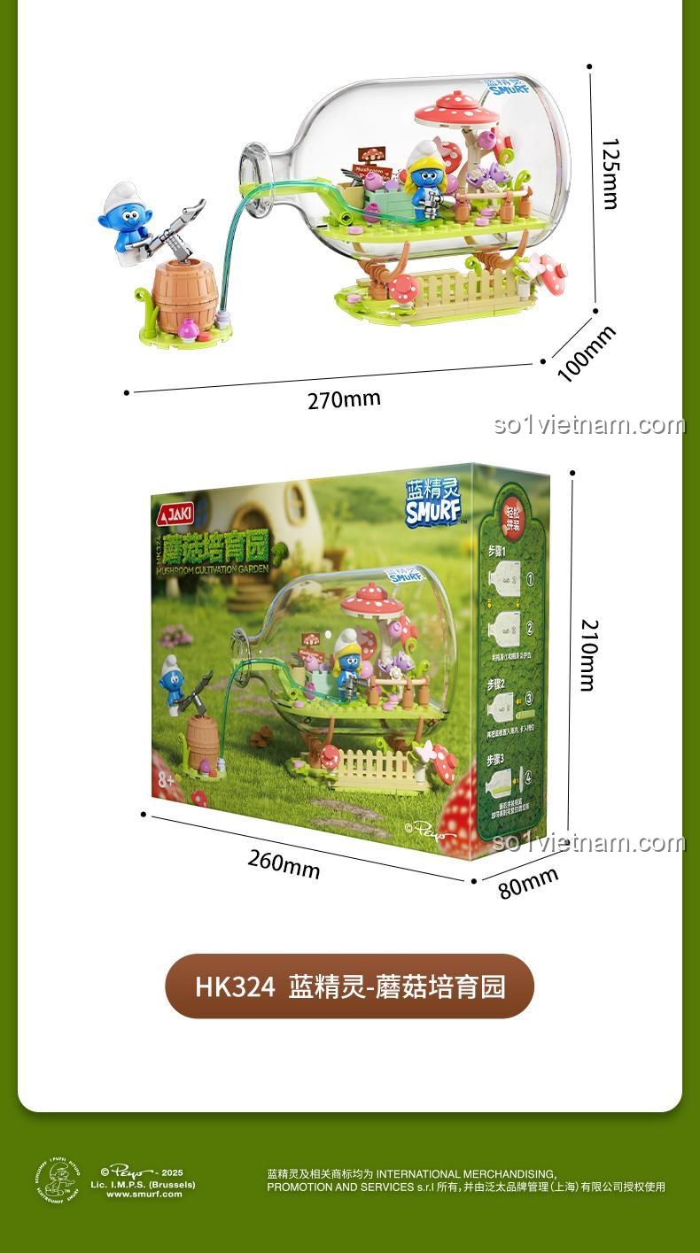Mô hình Smurf Mushroom Cultivate Garden JAKI HK324, cảnh 3, đồ chơi lắp ghép cho bé 8 tuổi