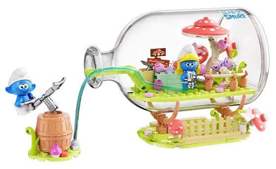 Bộ lắp ghép Smurf Mushroom Cultivate Garden JAKI HK324, mô hình Smurf trong chai, đồ chơi giáo dục cho bé 8 tuổi, thiết kế độc đáo, màu sắc tươi sáng