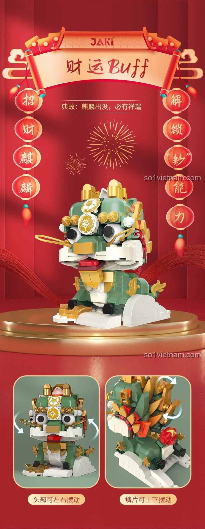 Mô hình Kỳ Lân Chiêu Tài từ bộ JAKI JK2022 với đầu và vảy có thể cử động.