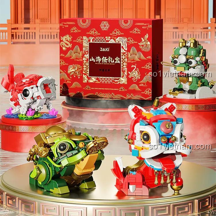 Trưng bày bộ lắp ghép Linh vật phong thủy JAKI JK2022, món quà Tết độc đáo cho cả gia đình, chất lượng cao.
