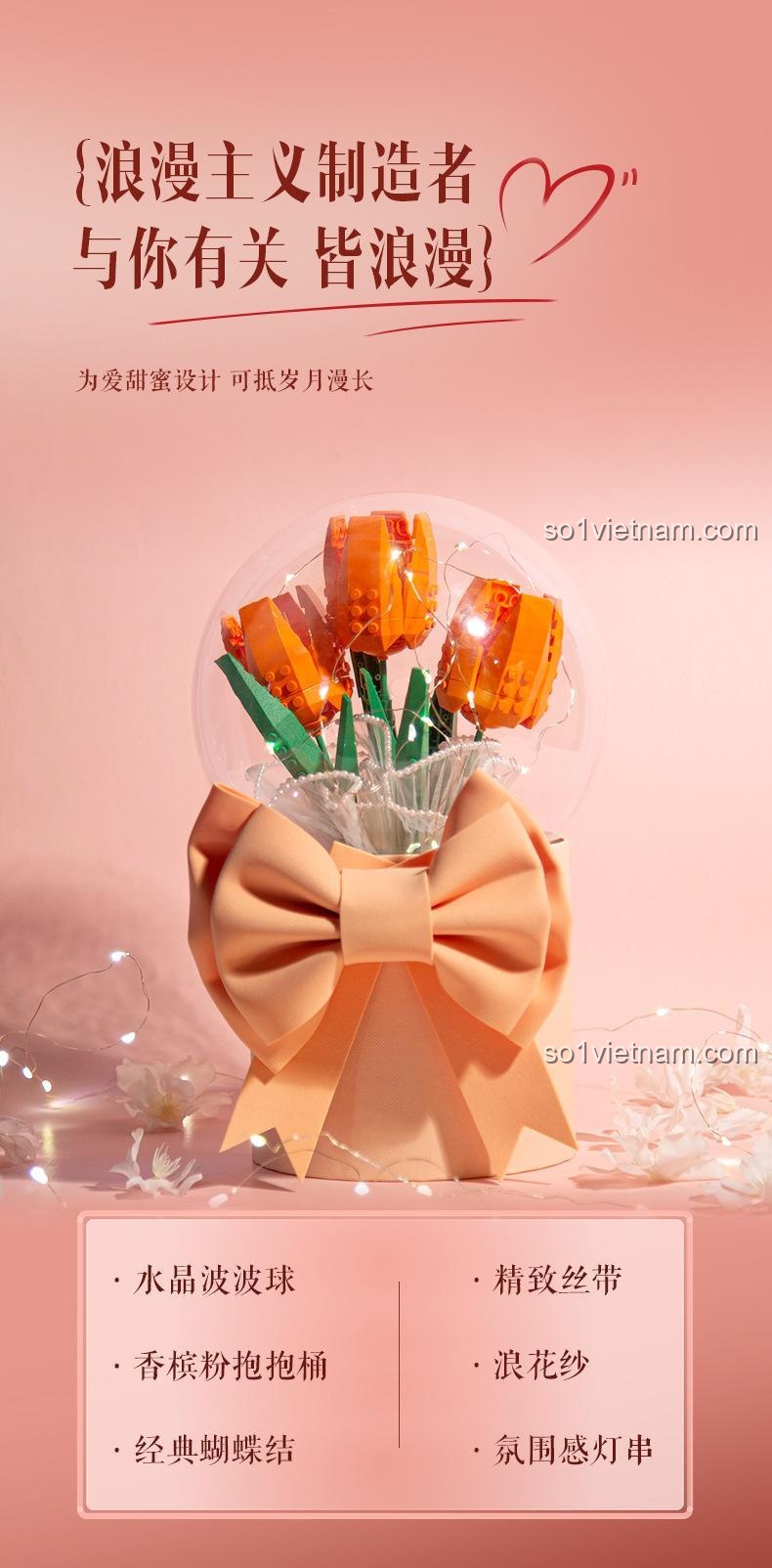 Bó hoa bong bóng JAKI JK20231 Hộp quà hoa Tulip cam, sáng tạo tình yêu vĩnh cửu, cho con gái 14 tuổi