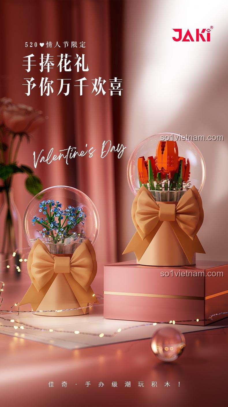 Hộp quà hoa JK20231 Quà tặng 520 Valentine, bó hoa tulip cam có đèn LED, món quà ý nghĩa cho con gái 14 tuổi