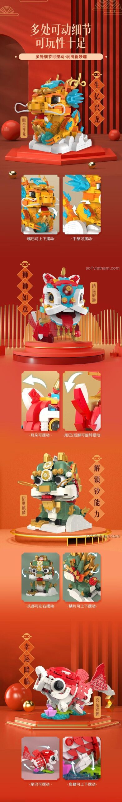 bộ xếp hình Mô hình Thần Thú Tết JAKI JK20236 có nhiều chi tiết cử động linh hoạt cho bé trai bé gái 8 tuổi giá rẻ