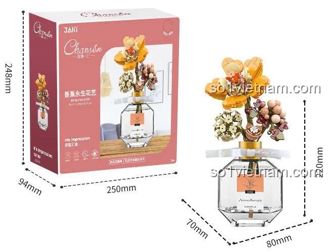 đồ chơi mô hình JAKI JK2505 Bình hoa hương thơm, thể hiện kích thước hộp và mô hình, giá rẻ