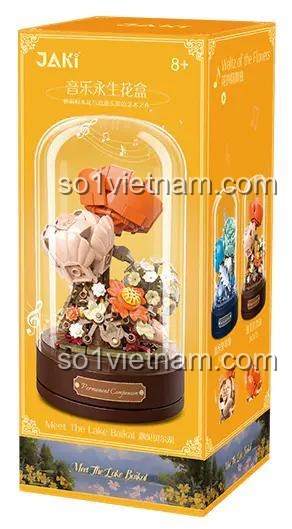 Hộp sản phẩm đồ chơi xây dựng JAKI JK2673 Hộp Hoa Vĩnh Cửu Âm Nhạc, món quà tinh tế cho con gái 8 tuổi.