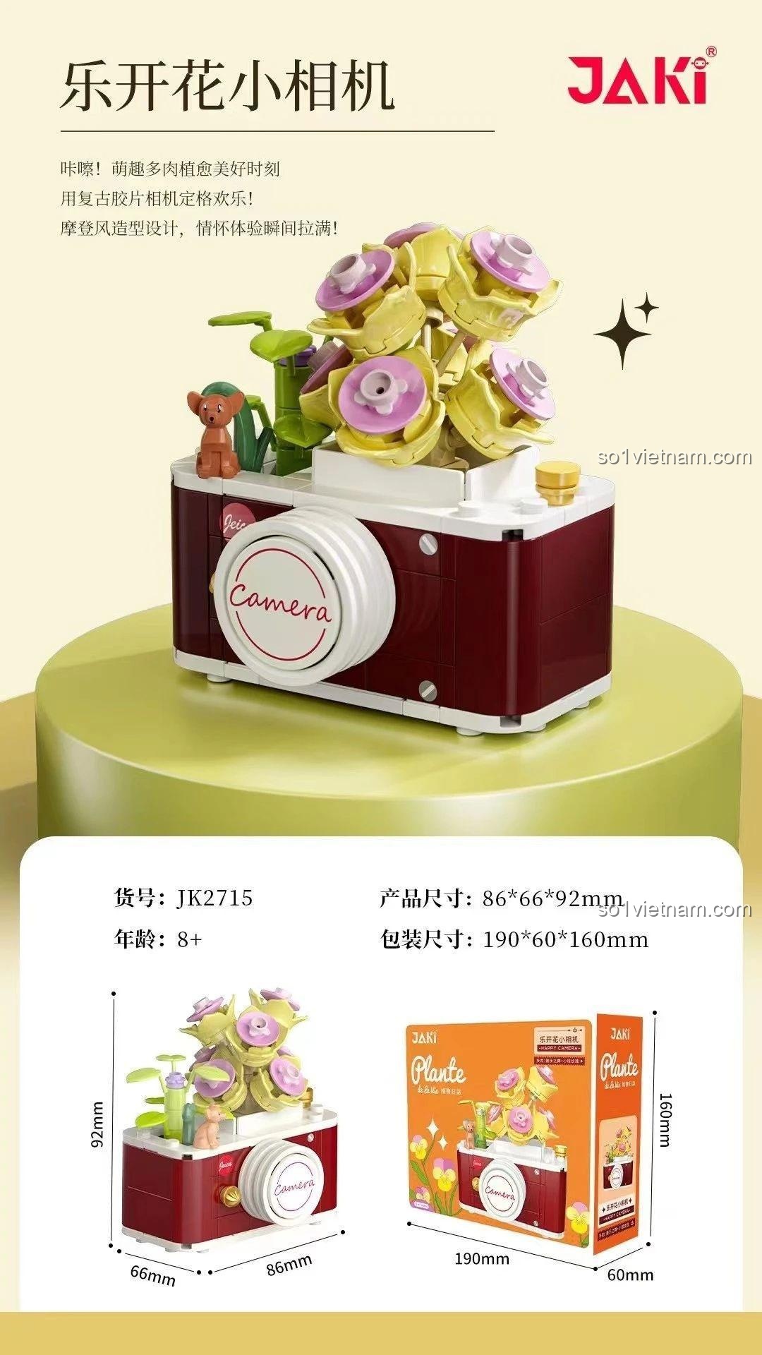 Ảnh kích thước chi tiết bộ xếp hình JAKI, Máy ảnh trang trí JK2715, giúp bé gái 8 tuổi phát triển tư duy, giá tiết kiệm