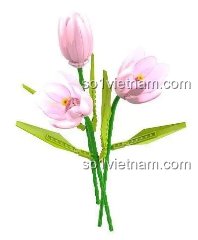 Bộ lắp ghép mô hình hoa tulip "Tinh Linh" JAKI JK29316 màu hồng, có thể điều chỉnh góc độ và độ dài cành hoa, chất liệu ABS nhựa cao cấp, phù hợp cho bé gái 14 tuổi, giá tốt