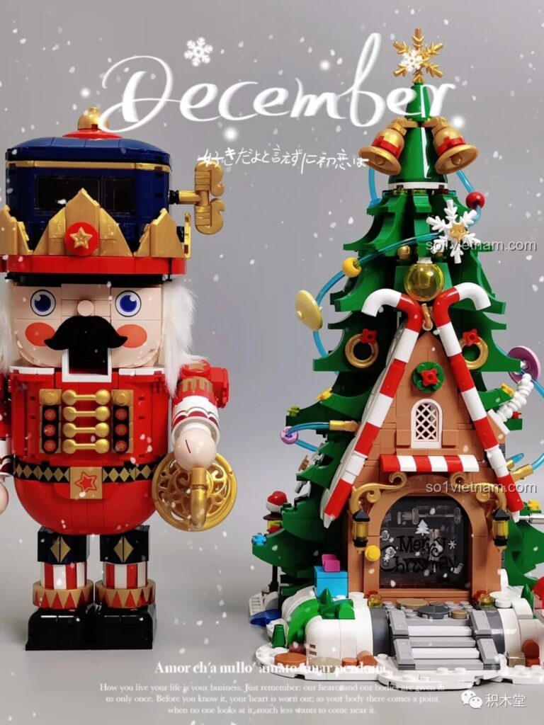 Toàn cảnh bộ đôi lắp ráp Giáng Sinh JAKI JK5128 và JK8225 sau khi hoàn thành, một món quà tuyệt vời cho bé gái 8 tuổi.