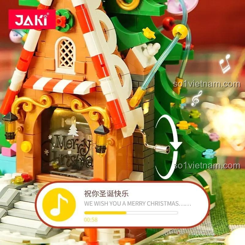 Sử dụng bộ lắp ghép JAKI JK5128 để trang trí bàn làm việc trong dịp Giáng sinh, mang lại không khí lễ hội.