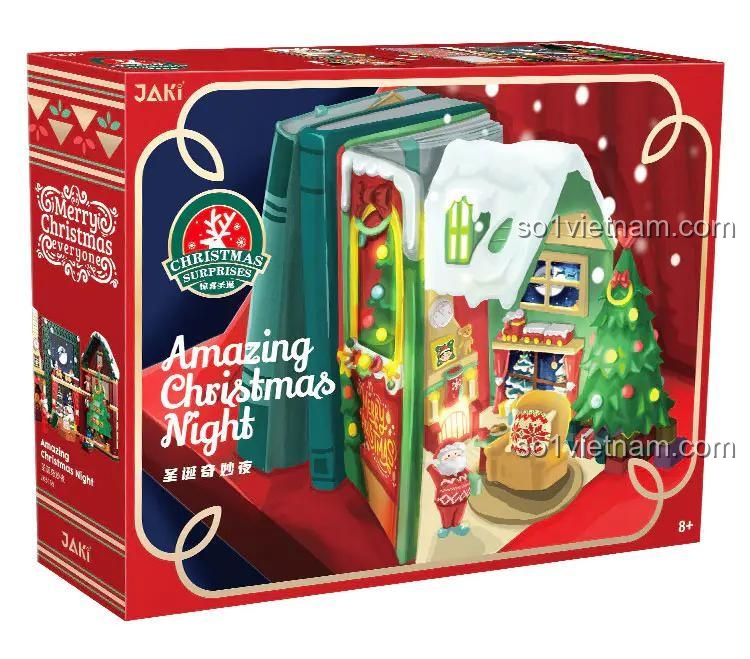 Hình ảnh chi tiết bộ lắp ghép Sách Giáng Sinh Pop-up JAKI JK5155 với minifigure ông già Noel, phù hợp cho bé 8 tuổi.