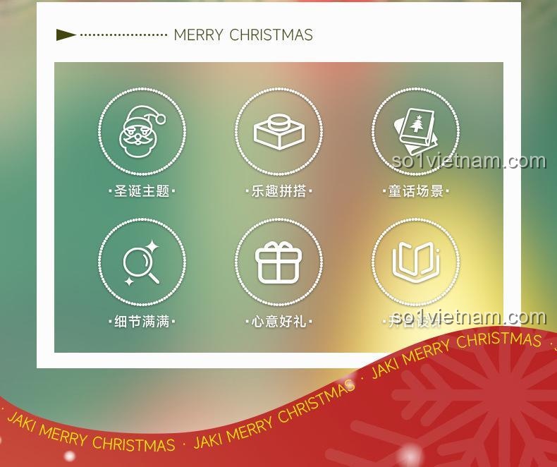 Các tính năng nổi bật của JAKI JK 5155 Đêm Giáng Sinh Kỳ Diệu: chủ đề Noel, lắp ráp vui nhộn, cảnh cổ tích.