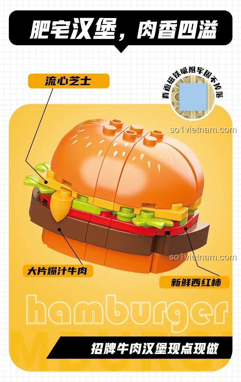 Mô hình Hamburger JAKI JK5652 với nam châm tủ lạnh, đồ chơi mô hình Mô hình Hamburger chi tiết, đồ chơi lắp ghép giá rẻ