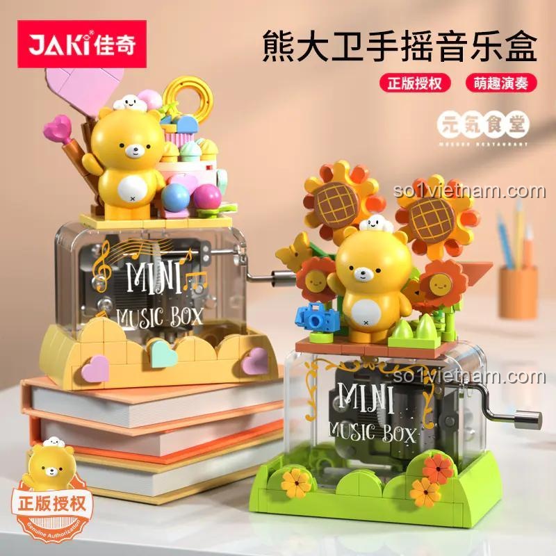Hai mô hình Hộp nhạc gấu David tiệc ngọt ngào JAKI JK6201 với hoa