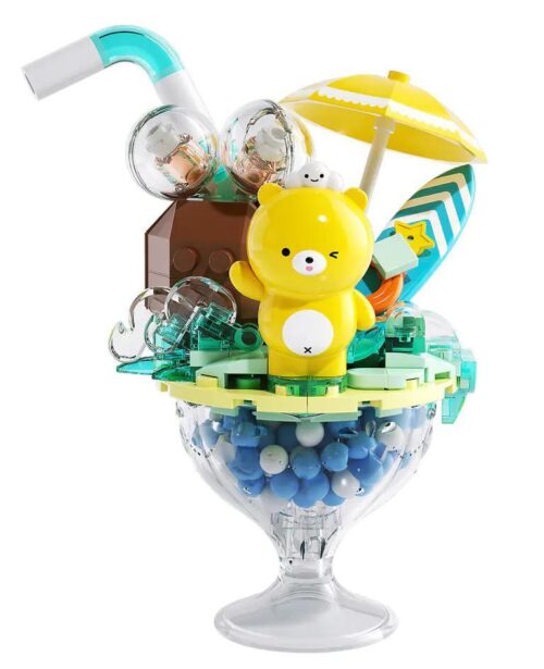 JAKI JK6207 Gấu David Cốc Trân Châu Dừa Mô hình Gấu David dễ thương, đồ chơi lắp ghép cho bé gái 8 tuổi, màu vàng, xanh dương, trắng, nâu