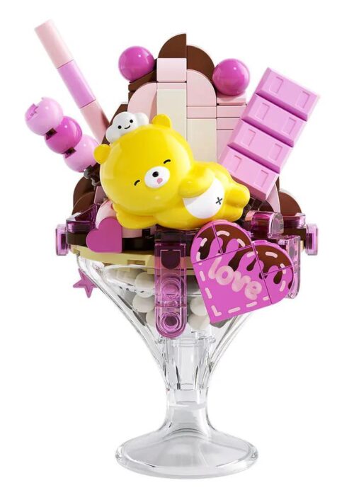 Hộp JAKI JK6208 Gấu David Kem Sô Cô La, bộ lắp ghép đồ chơi mô hình cho bé gái 8 tuổi, thế giới ngọt ngào, mô hình Gấu David dễ thương