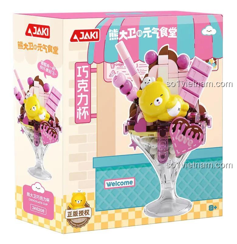 Mô hình Gấu David Kem Sô Cô La JAKI JK6208, bộ lắp ghép đồ chơi mô hình cho bé gái 8 tuổi, thế giới ngọt ngào, mô hình Gấu David dễ thương