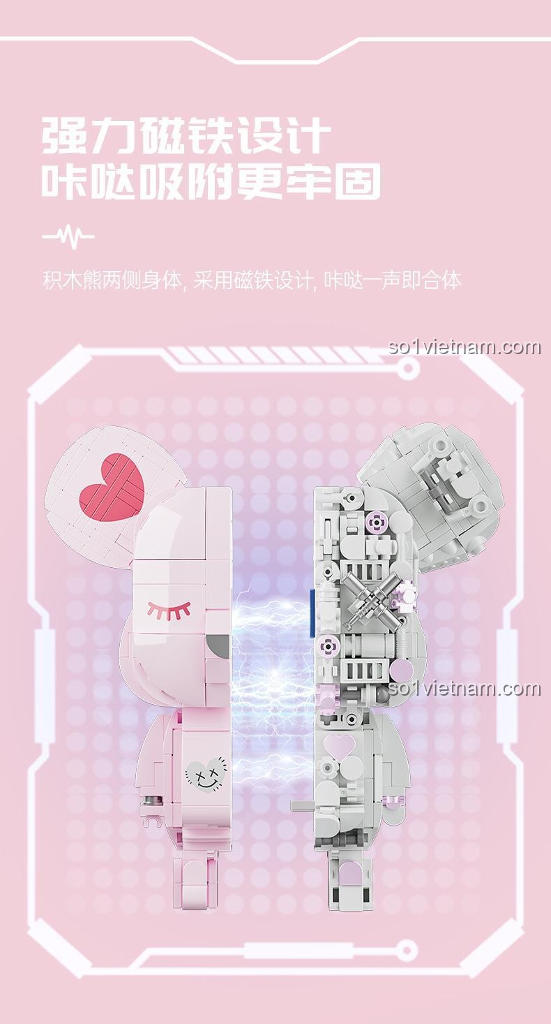 Chi tiết lắp ráp Mô hình Gấu Bearbrick Cyberpunk JAKI JK6250-1