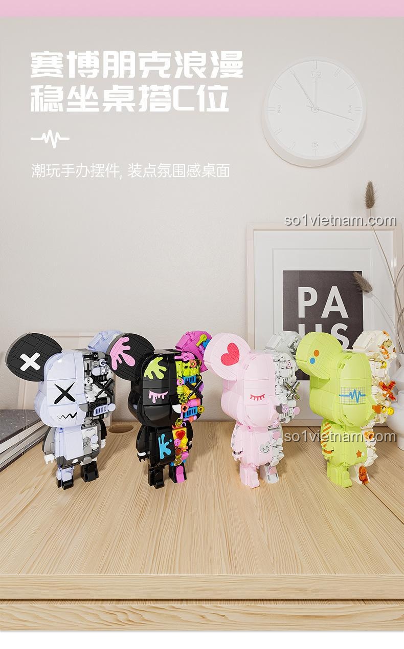 Mô hình Gấu Bearbrick Cyberpunk JAKI JK6250-1 màu hồng