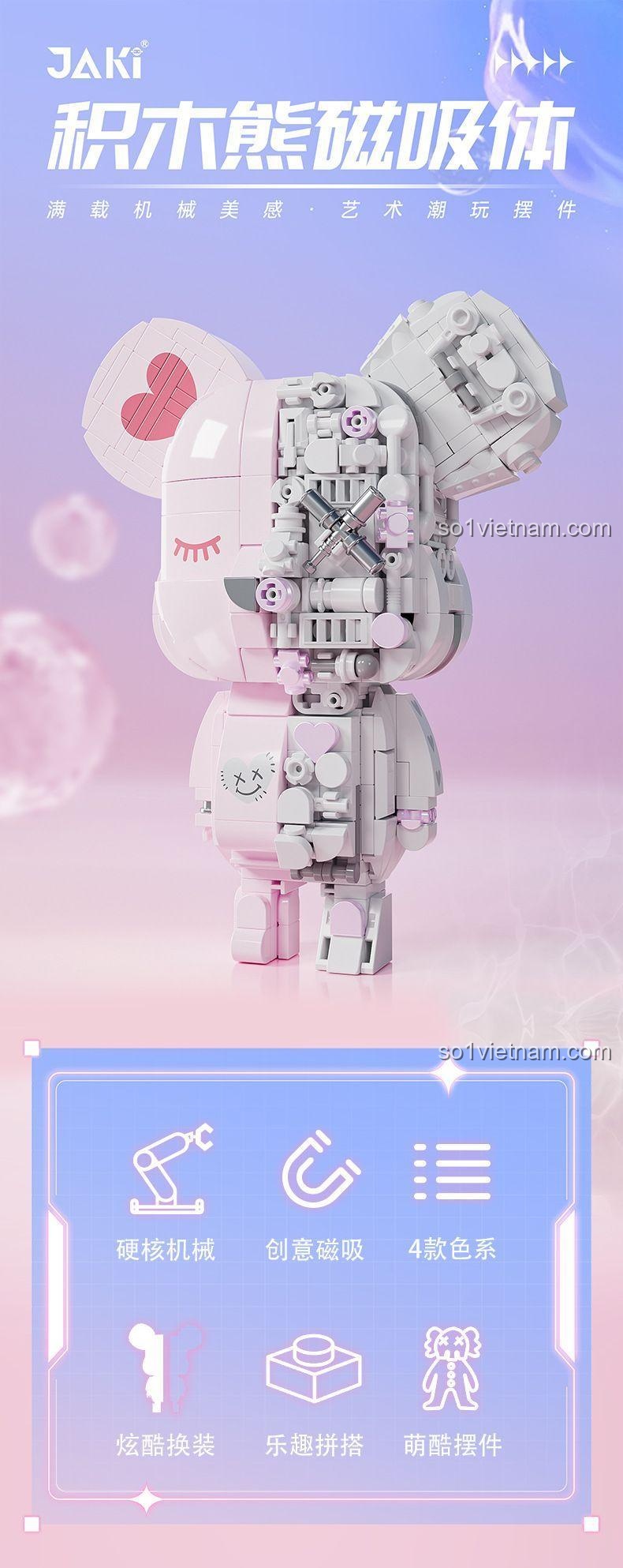 Mô hình Gấu Bearbrick Cyberpunk JAKI JK6250-1 màu trắng sữa