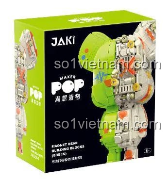 Hộp sản phẩm Mô hình Gấu Bông Nam Châm JAKI JK6250-3, đồ chơi lắp ghép cho bé 8 tuổi, màu xanh lá