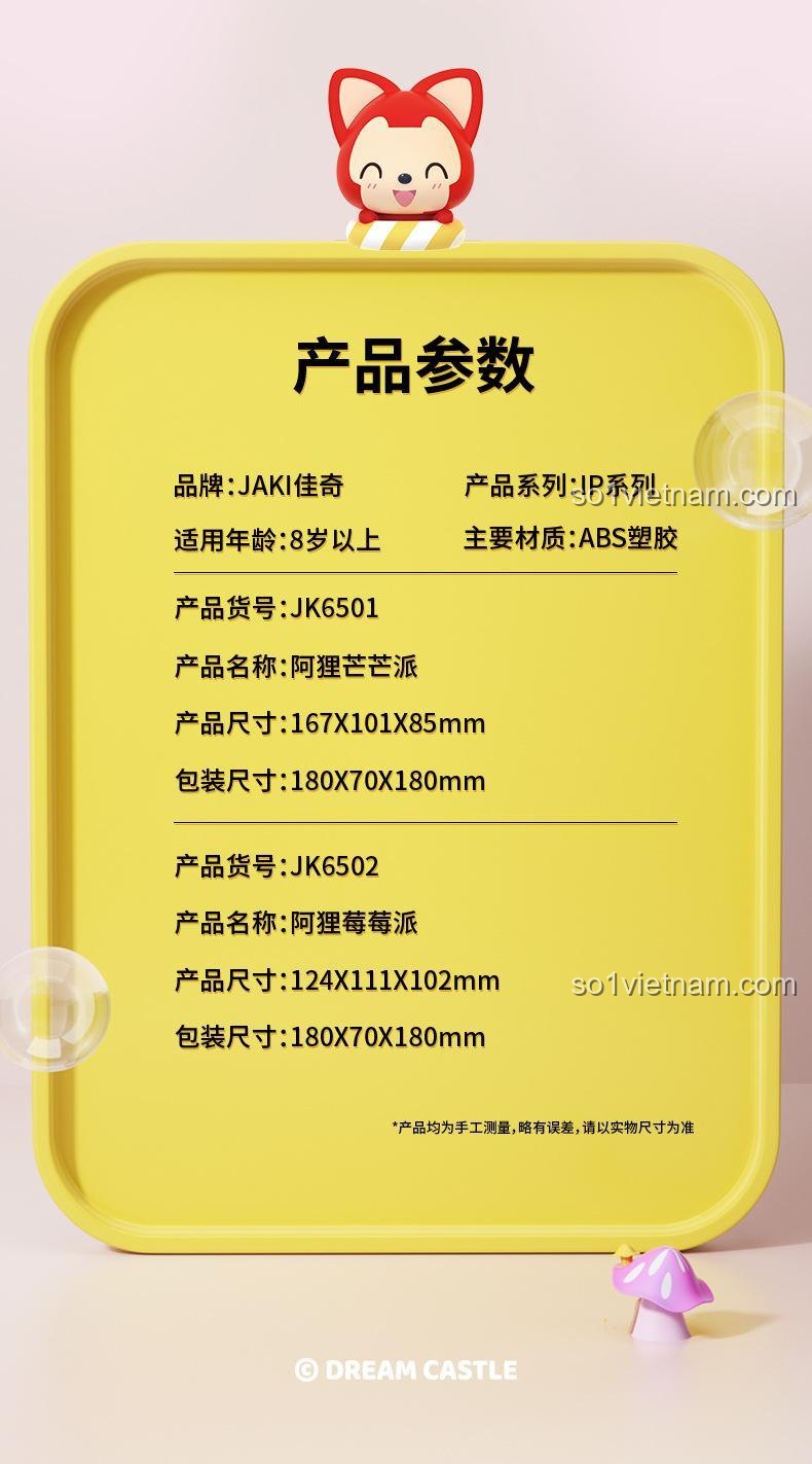 Chi tiết nhân vật Cáo Ali và mô hình bánh xoài JK6501 hoàn chỉnh.