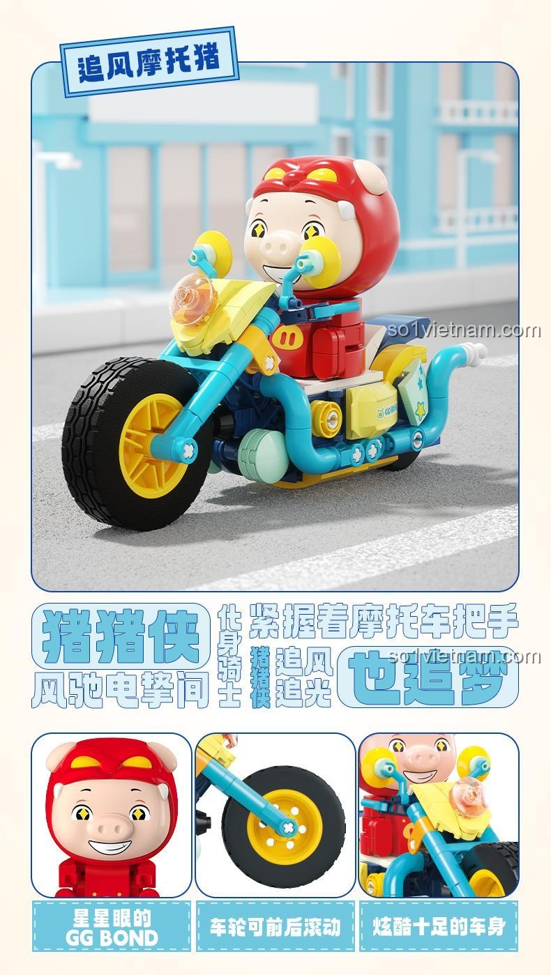 Mô hình xe máy GG Bond và các chi tiết nhỏ của nhân vật GG Bond