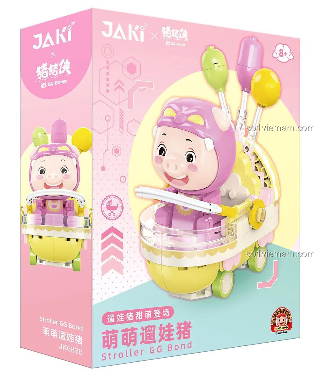 Hộp sản phẩm xe đẩy GG Bond JAKI JK6836, đồ chơi lắp ghép hình xe đẩy đáng yêu cho bé gái 8 tuổi, màu hồng vàng xanh lá