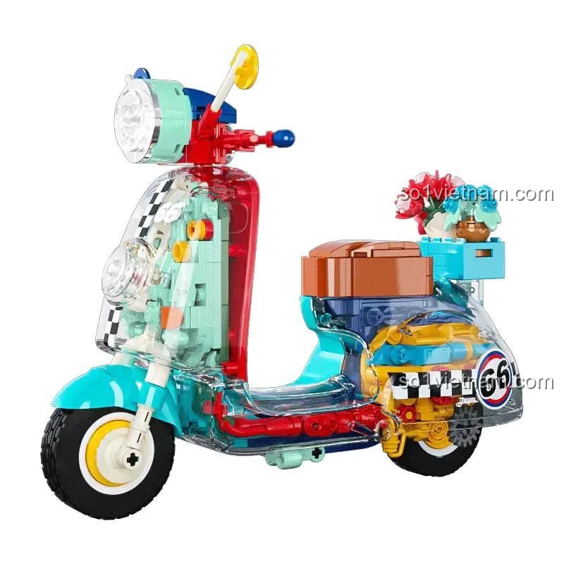 Mô hình Xe Vespa Trong Suốt JAKI JK8325-2 có đèn LED, thiết kế trong suốt, cho bé gái 8 tuổi, giá trị cao