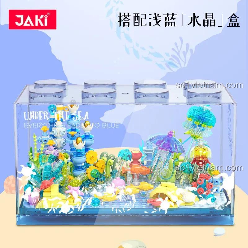 Hộp kính trong suốt bộ đồ chơi Bể cá cảnh quan đại dương JAKI JK8351, đồ chơi xếp hình thế giới san hô dưới biển, giá rẻ