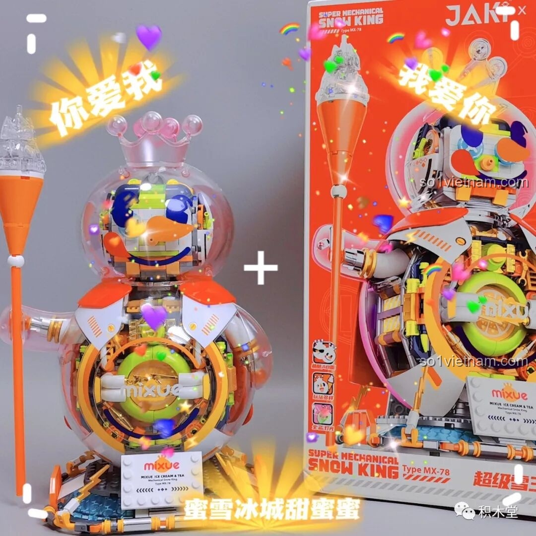 Bộ lắp ráp JAKI X Mixue Siêu Tuyết Vương phiên bản xanh lá với quyền trượng lấp lánh