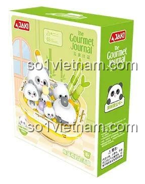 Hộp đựng bộ lắp ghép JAKI MK018 Gourmet Journal Panda Tangyuan, hình ảnh gấu trúc và bánh trôi, kích thước 16.8 x 19 x 6 cm, phù hợp làm quà tặng cho bé 8 tuổi