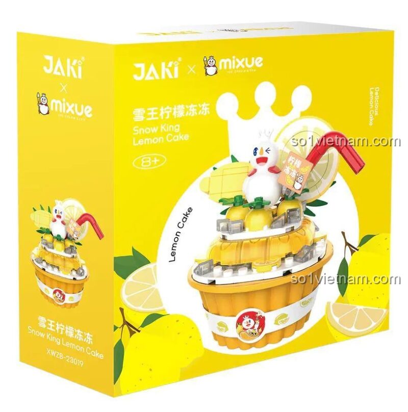 Hộp sản phẩm bộ xếp hình Vua Tuyết Kem Chanh JAKI XWZB-23019, đồ chơi mô hình Vua Tuyết Mixue đáng yêu, quà tặng bé gái 8 tuổi