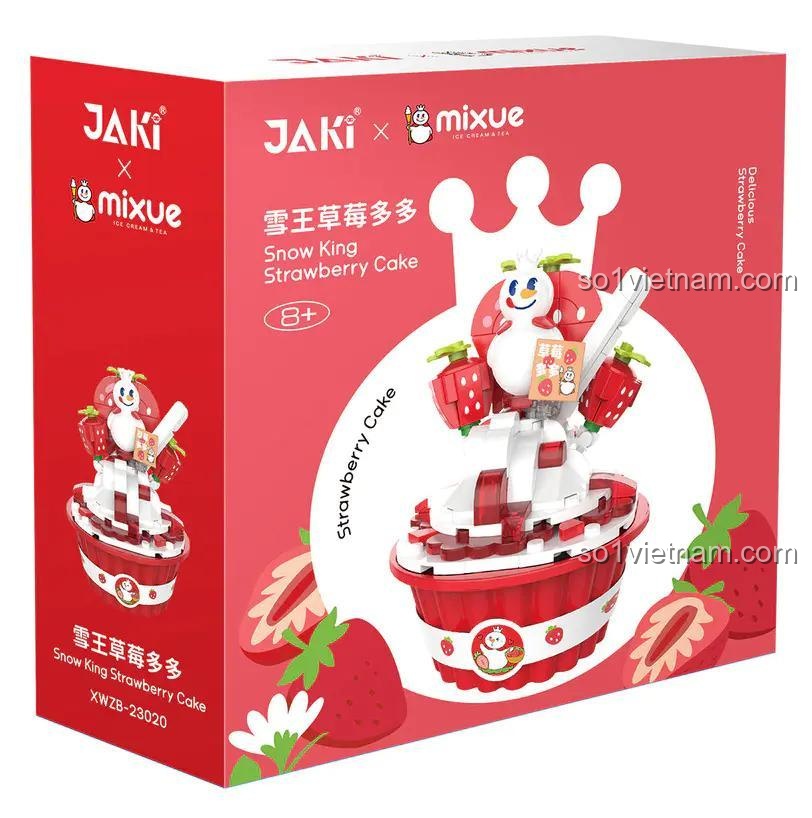 Hộp đồ chơi lắp ráp JAKI XWZB-23020 Bánh Kem Dâu Tây, mô hình Vua Tuyết Mixue cho bé gái 8 tuổi, giá rẻ