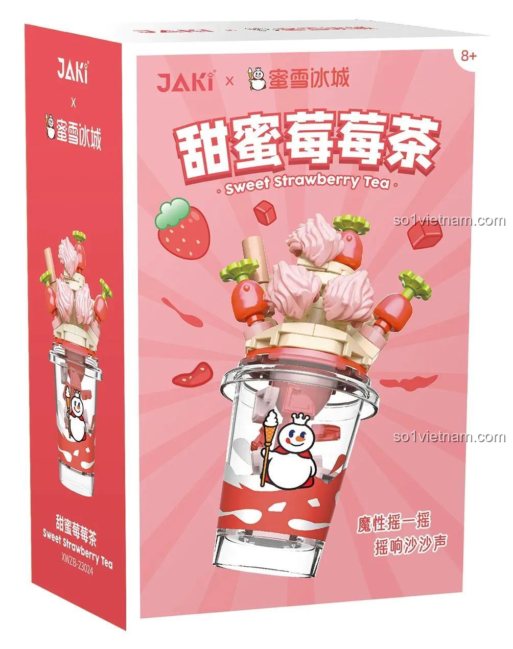 Hộp đựng mô hình ly trà sữa dâu tây JAKI X Mixue Sweet Strawberry Tea