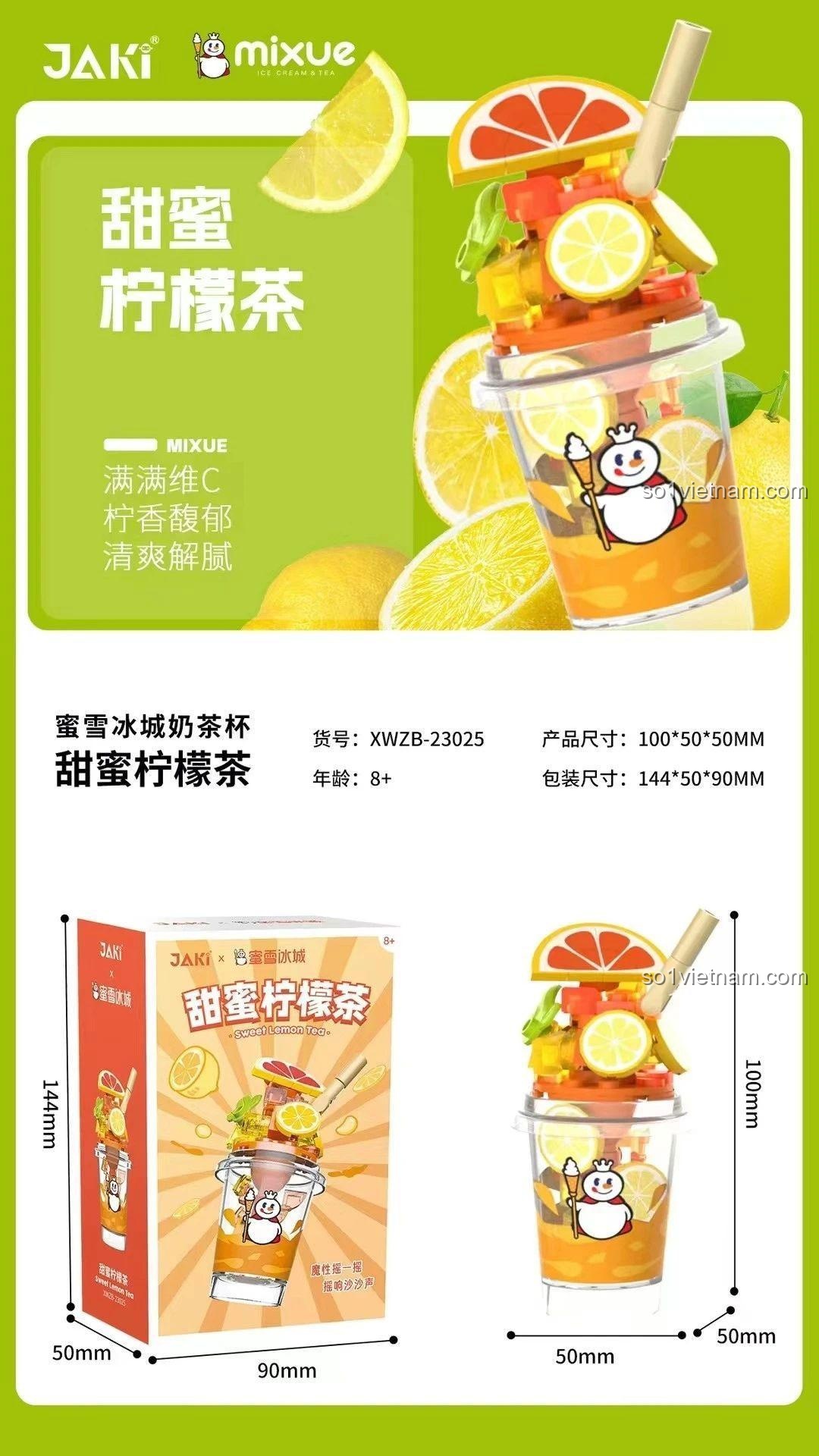 Kích thước ly trà chanh Mixue Bingcheng JAKI XWZB-23025, đồ chơi giáo dục cho bé 8 tuổi