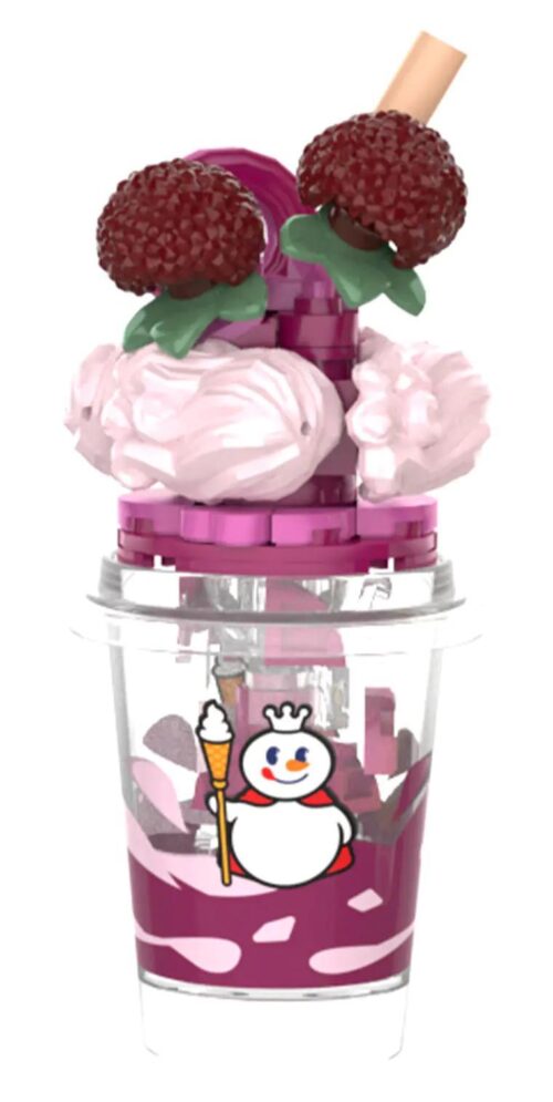 JAKI X 蜜雪冰城 甜蜜杨梅茶 bộ lắp ghép ly trà sữa vị mận, đồ chơi mô hình JAKI XWZB-23027 cho bé gái 8 tuổi, có âm thanh lắc kêu, màu hồng tím