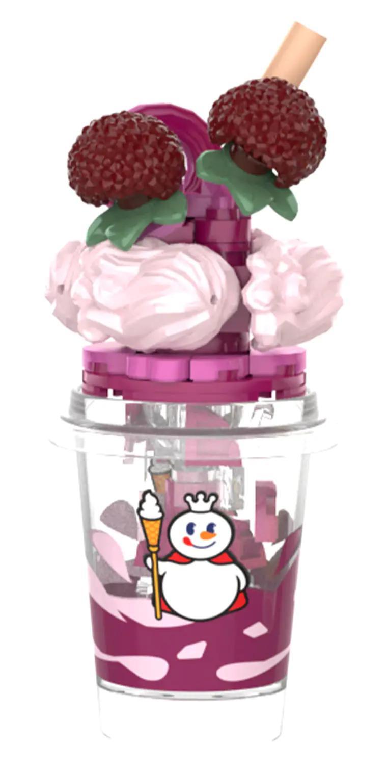 JAKI X 蜜雪冰城 甜蜜杨梅茶 bộ lắp ghép ly trà sữa vị mận, đồ chơi mô hình JAKI XWZB-23027 cho bé gái 8 tuổi, có âm thanh lắc kêu, màu hồng tím