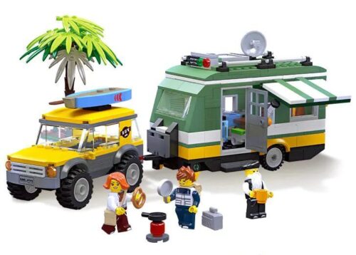 Bộ đồ chơi xe cắm trại toàn cầu JIESTAR 55015, mô hình xe RV và xe địa hình, có minifigures và phụ kiện cắm trại, đồ chơi xây dựng cho bé trai 6 tuổi