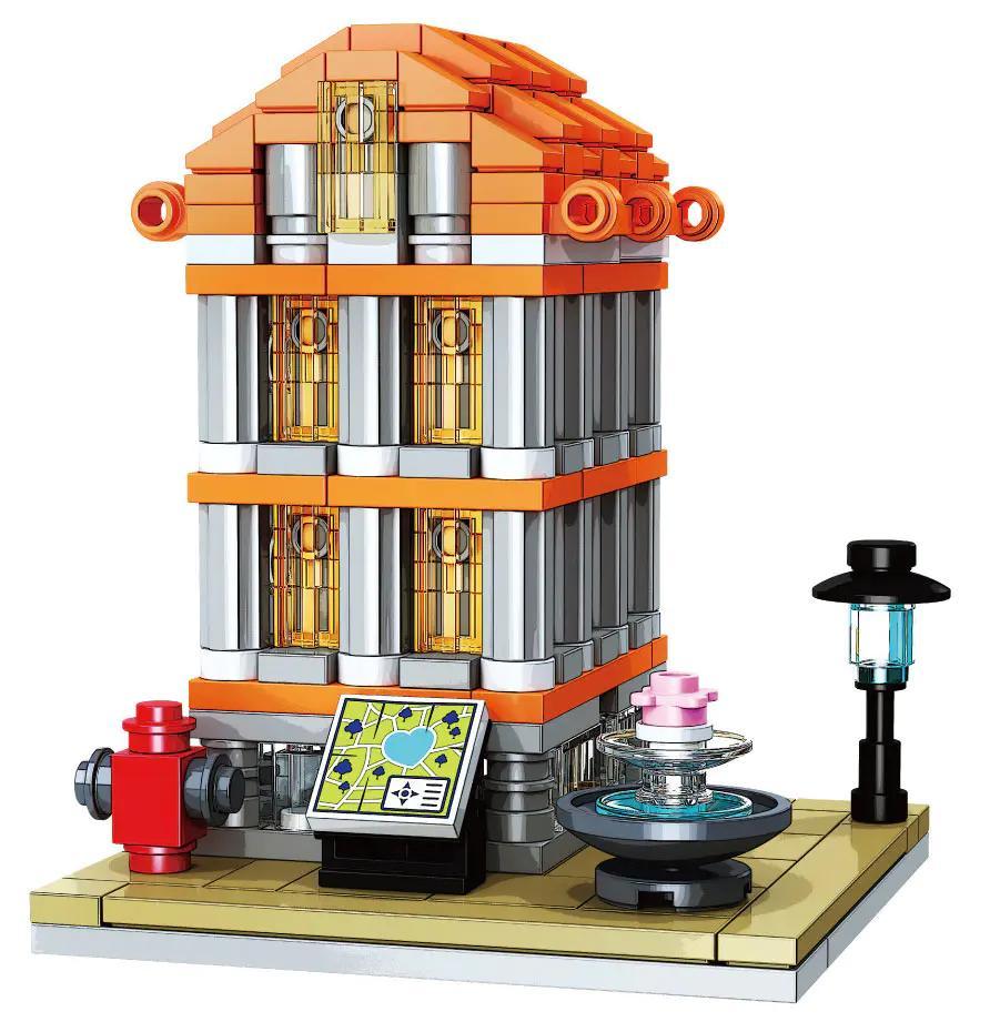 Mô hình kiến trúc Mini Street The Square JIESTAR 59081 với vòi cứu hỏa, đài phun nước và đèn đường, đồ chơi lắp ghép cho bé 6 tuổi