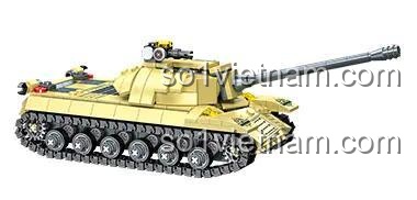 Cận cảnh mô hình xe tăng hạng nặng IS-3 JIESTAR 61120 với các chi tiết được tái hiện chân thực, bánh xích giả, phù hợp cho bé trai 6 tuổi