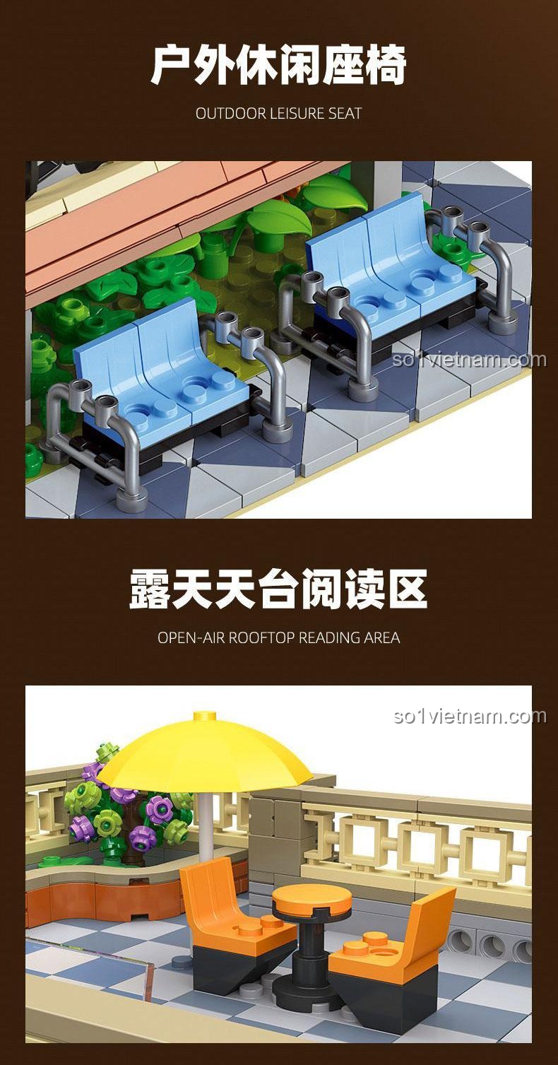 Chi tiết mô hình Tiệm Sách Ngược JIESTAR 89130, kiến trúc độc đáo, 3621 chi tiết, có đèn LED