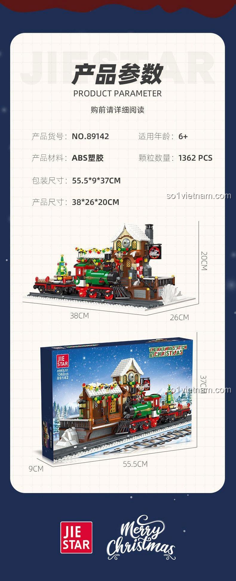 Kích thước hộp và mô hình Nhà Ga Giáng Sinh JIESTAR 89142