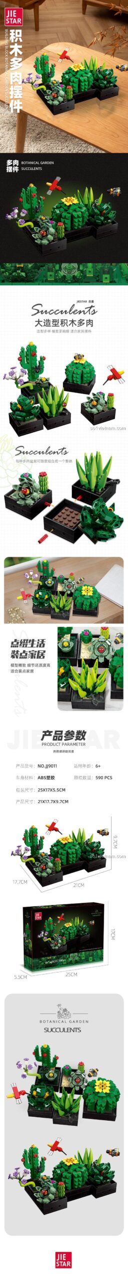 Chi tiết bộ lắp ghép cây xanh JIESTAR JJ9011 590 chi tiết cho bé 6 tuổi