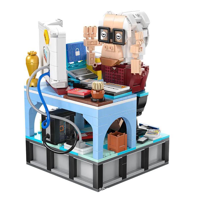 Bộ lắp ghép Jialle 56007 Bình Thường Nhân Viên Văn Phòng Lập Trình Viên Bùng Nổ Não, mô hình bàn làm việc chi tiết, nhân vật lập trình viên độc đáo, đồ chơi giáo dục cho bé 6 tuổi