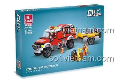Hộp đồ chơi mô hình Xe chữa cháy và thuyền cứu hộ JIE STAR 52021, món quà ý nghĩa cho bé trai, chất lượng cao.