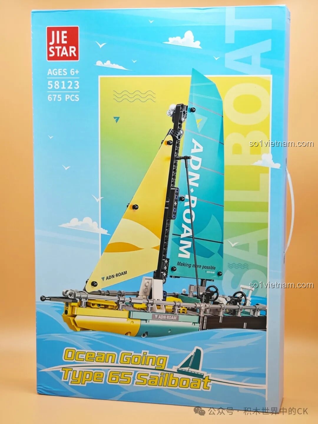 Hộp đựng bộ lắp ráp Thuyền Buồm Vượt Biển JIESTAR 58123 với hình ảnh thuyền buồm sống động